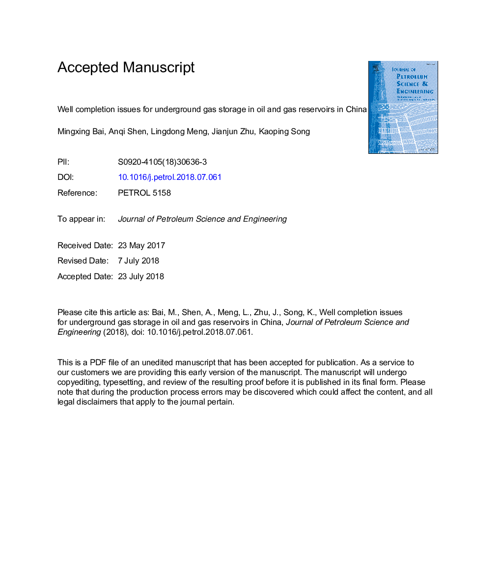 Well completion issues for underground gas storage in oil and gas reservoirs in China