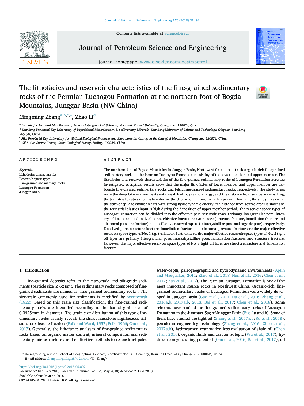 The lithofacies and reservoir characteristics of the fine-grained sedimentary rocks of the Permian Lucaogou Formation at the northern foot of Bogda Mountains, Junggar Basin (NW China)