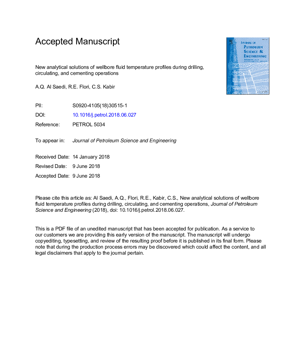 New analytical solutions of wellbore fluid temperature profiles during drilling, circulating, and cementing operations