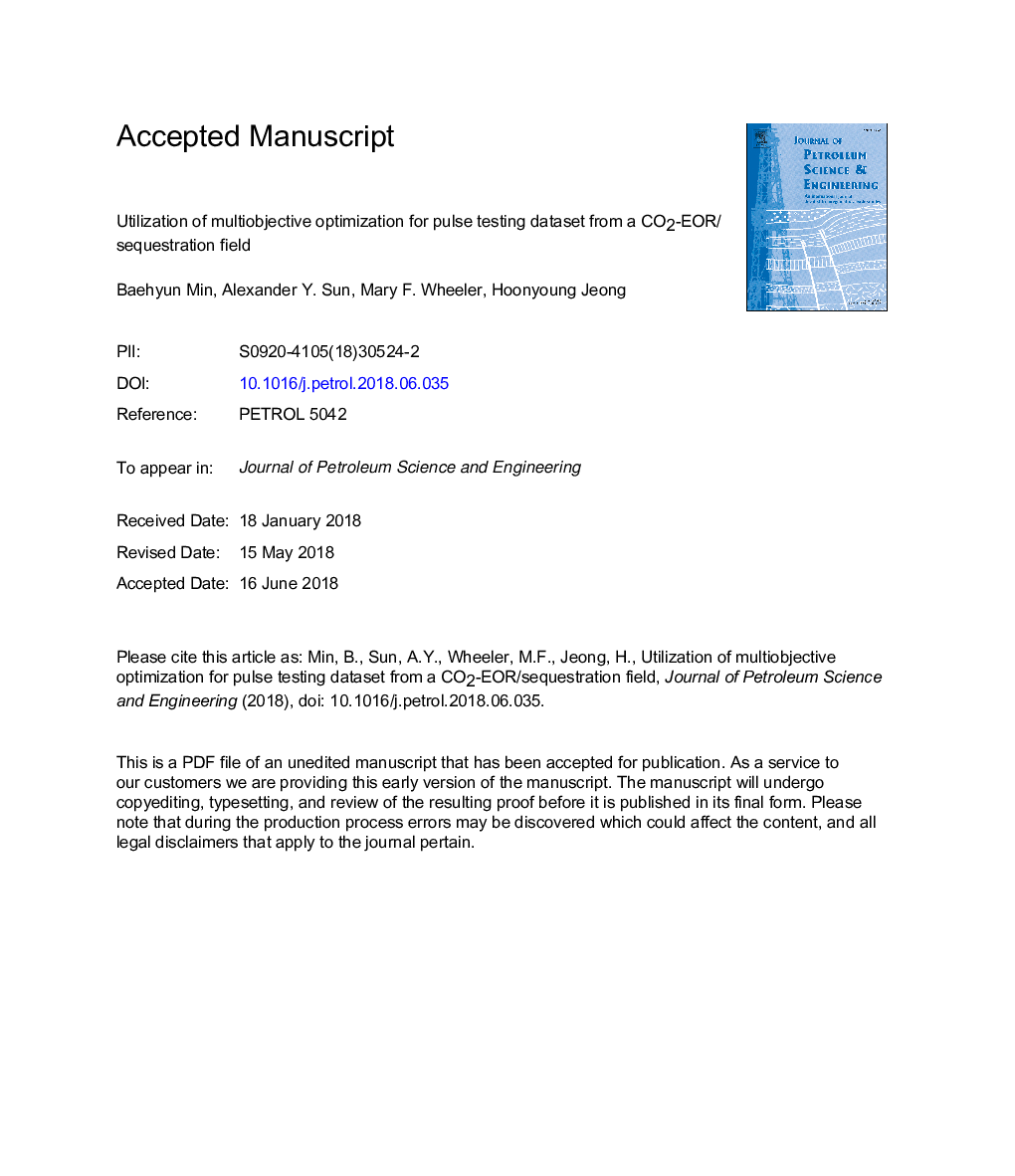 Utilization of multiobjective optimization for pulse testing dataset from a CO2-EOR/sequestration field