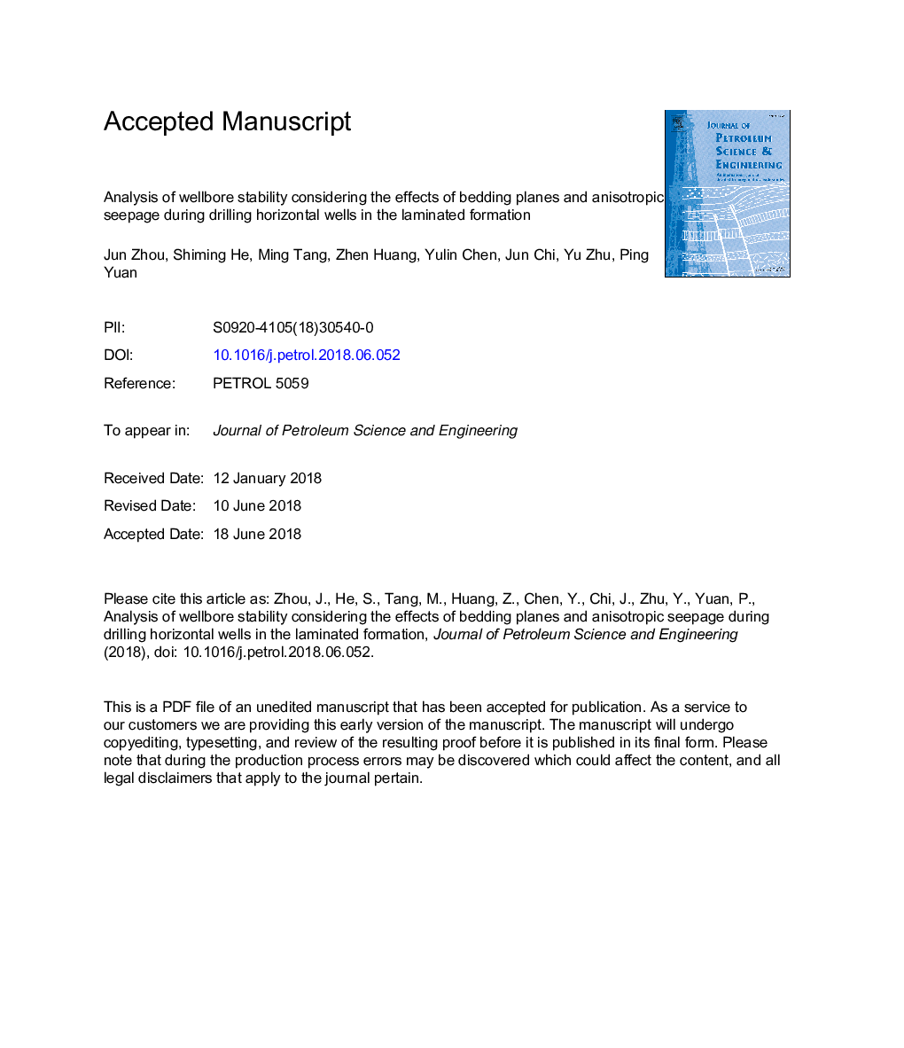 Analysis of wellbore stability considering the effects of bedding planes and anisotropic seepage during drilling horizontal wells in the laminated formation