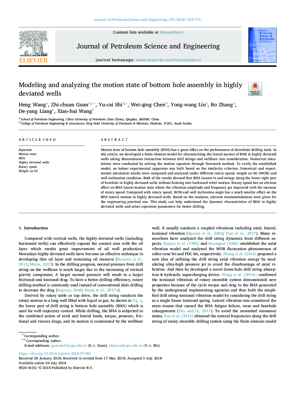 Modeling and analyzing the motion state of bottom hole assembly in highly deviated wells