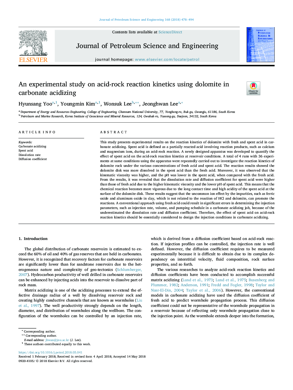 یک مطالعه تجربی بر روی سینتیک واکنش اسید-راک با استفاده از دولومیت در اسید کربنات 