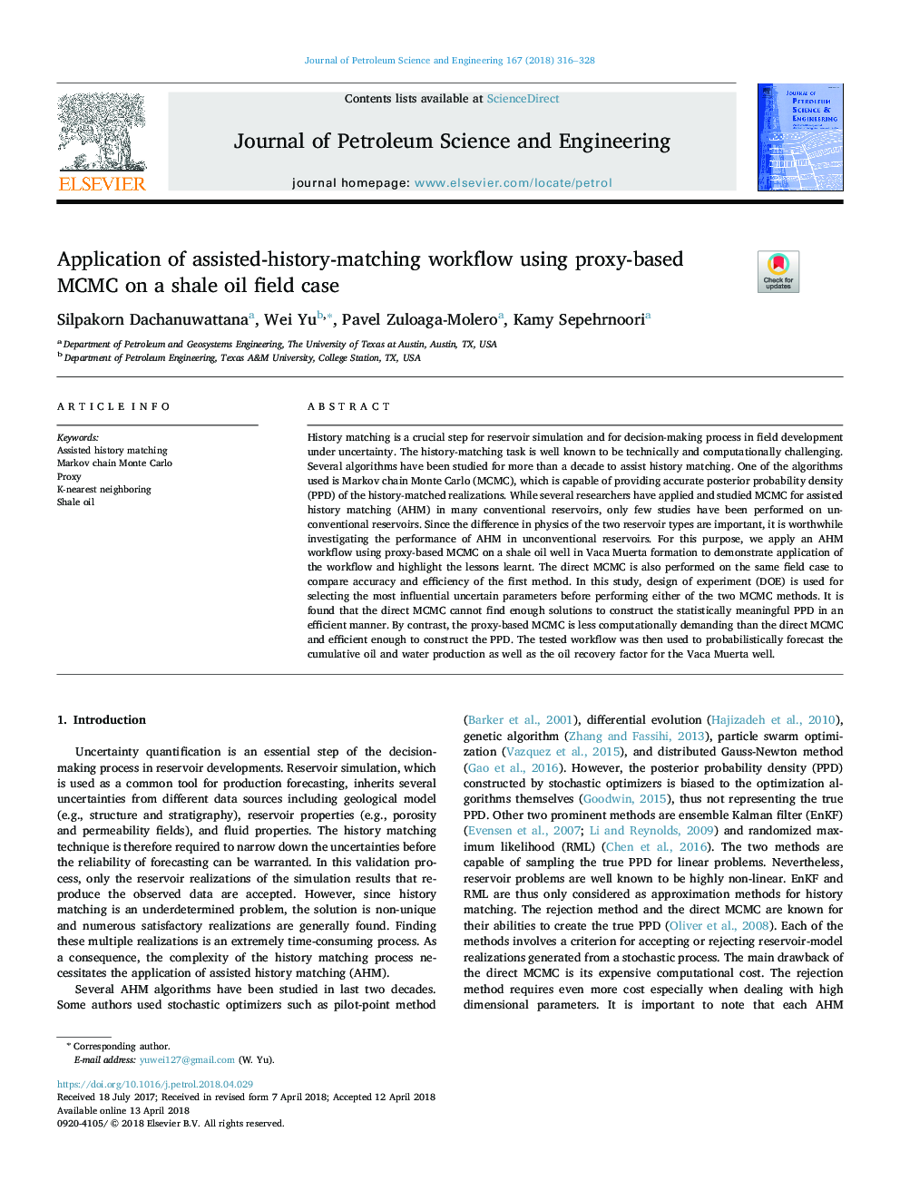 Application of assisted-history-matching workflow using proxy-based MCMC on a shale oil field case