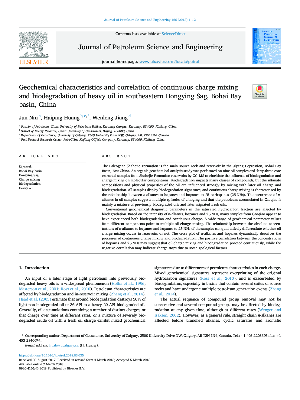 Geochemical characteristics and correlation of continuous charge mixing and biodegradation of heavy oil in southeastern Dongying Sag, Bohai Bay basin, China