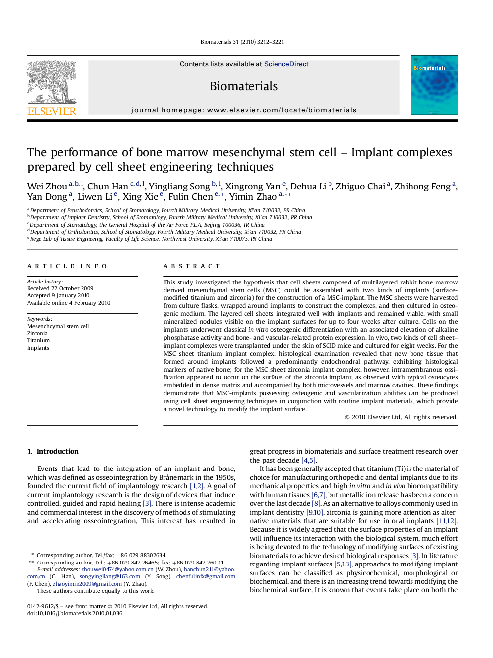 The performance of bone marrow mesenchymal stem cell – Implant complexes prepared by cell sheet engineering techniques