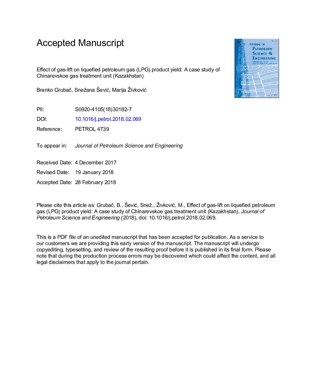 Effect of gas-lift on liquefied petroleum gas (LPG) product yield: A case study of Chinarevskoe gas treatment unit (Kazakhstan)