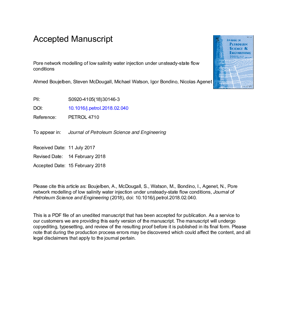 Pore network modelling of low salinity water injection under unsteady-state flow conditions