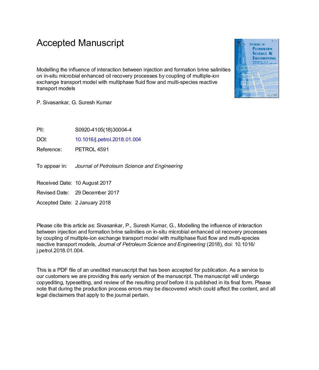 Modelling the influence of interaction between injection and formation brine salinities on in-situ microbial enhanced oil recovery processes by coupling of multiple-ion exchange transport model with multiphase fluid flow and multi-species reactive transpo