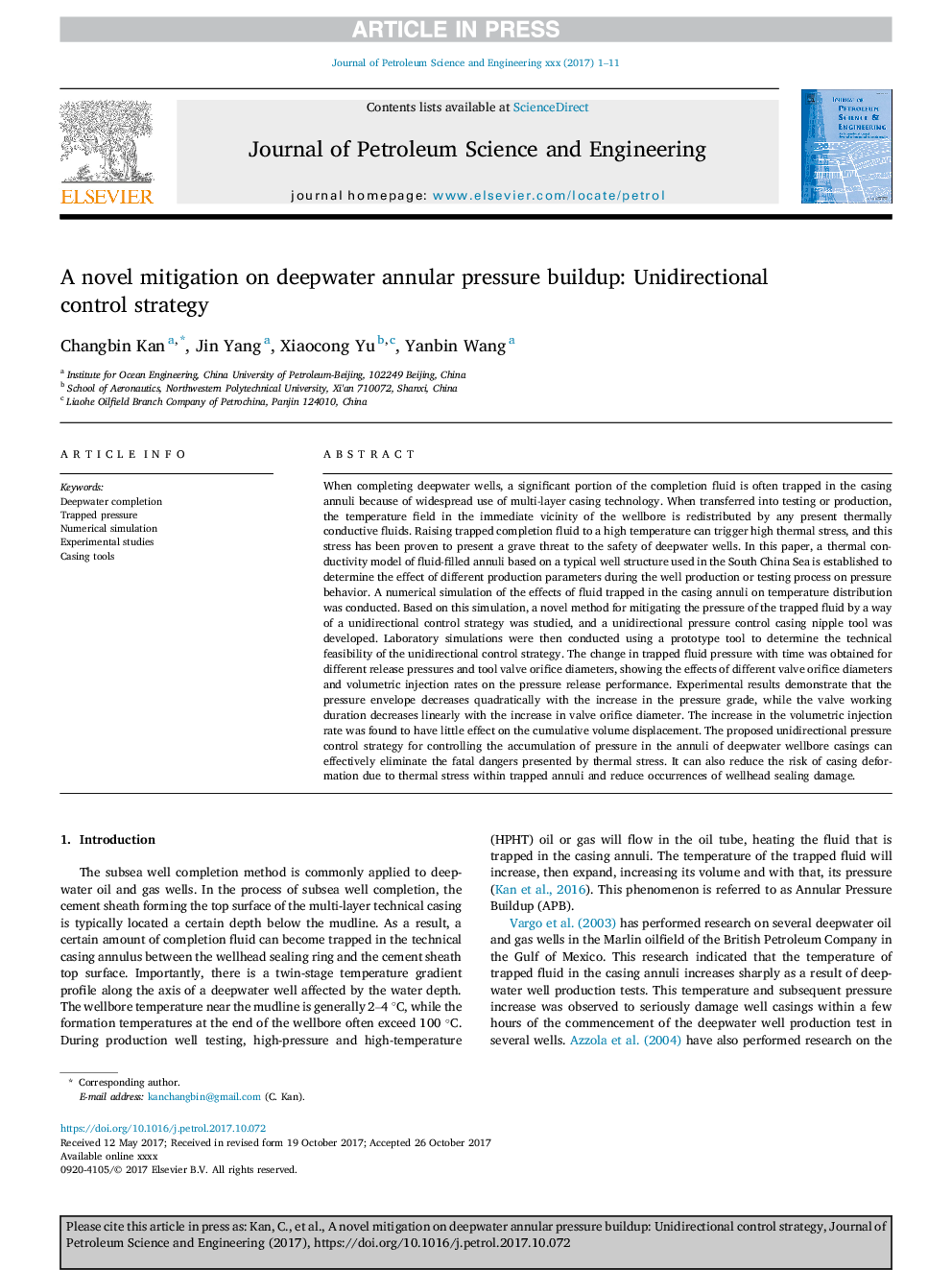 A novel mitigation on deepwater annular pressure buildup: Unidirectional control strategy