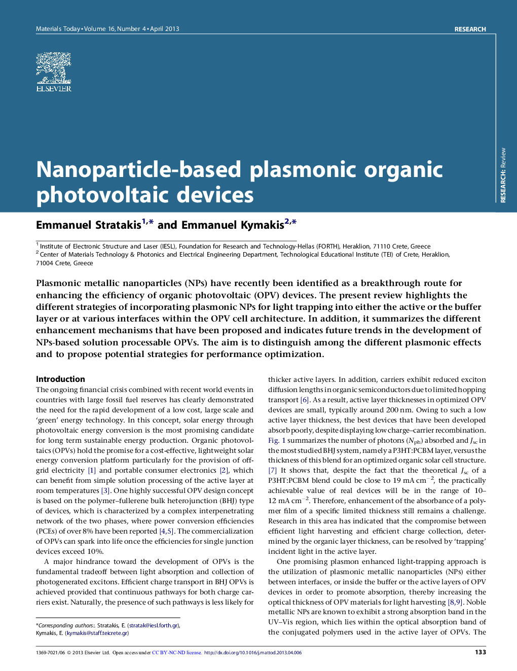 Nanoparticle-based plasmonic organic photovoltaic devices