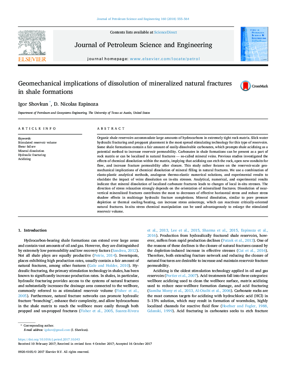 Geomechanical implications of dissolution of mineralized natural fractures in shale formations