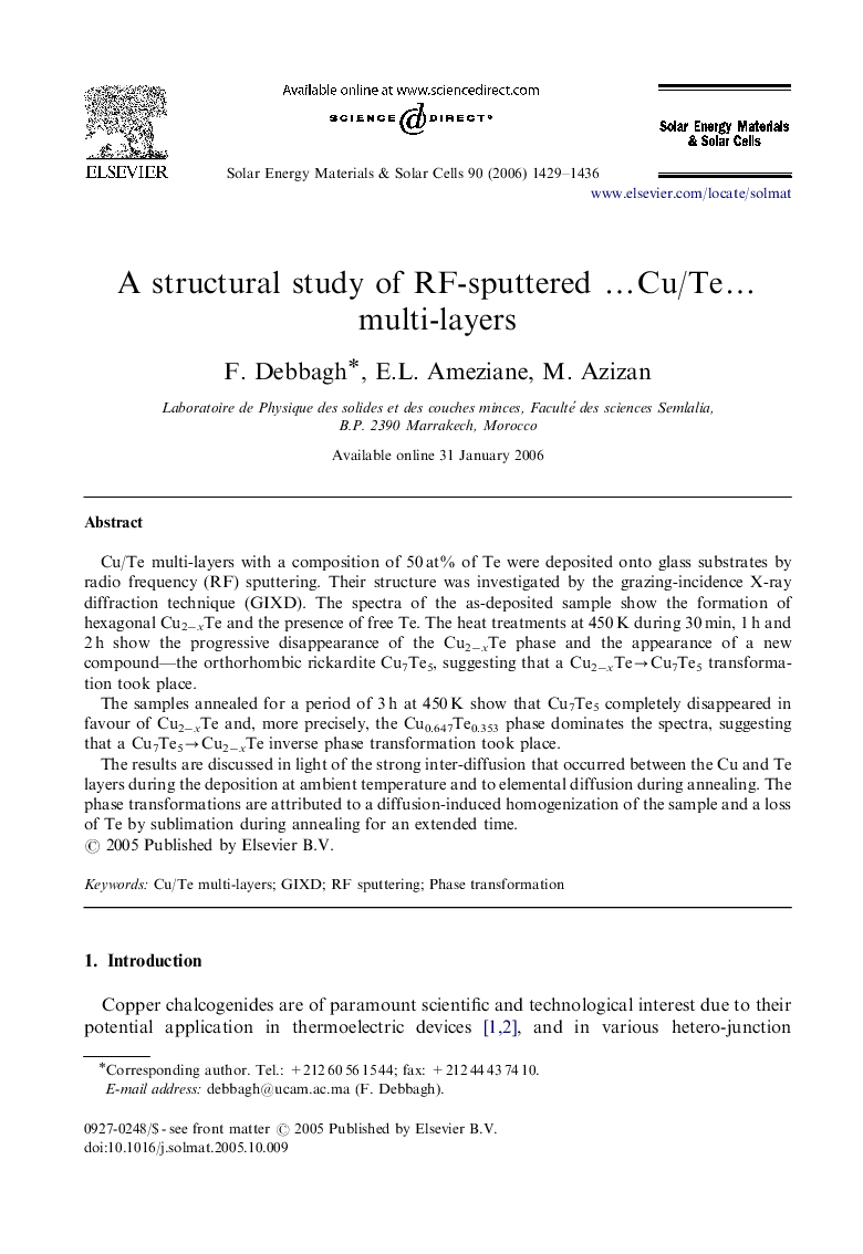 A structural study of RF-sputtered …Cu/Te… multi-layers