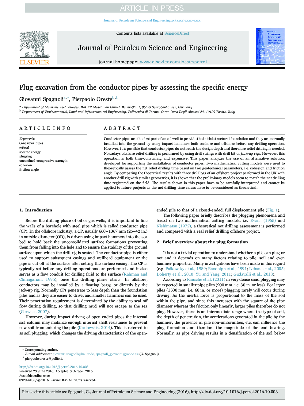 Plug excavation from the conductor pipes by assessing the specific energy