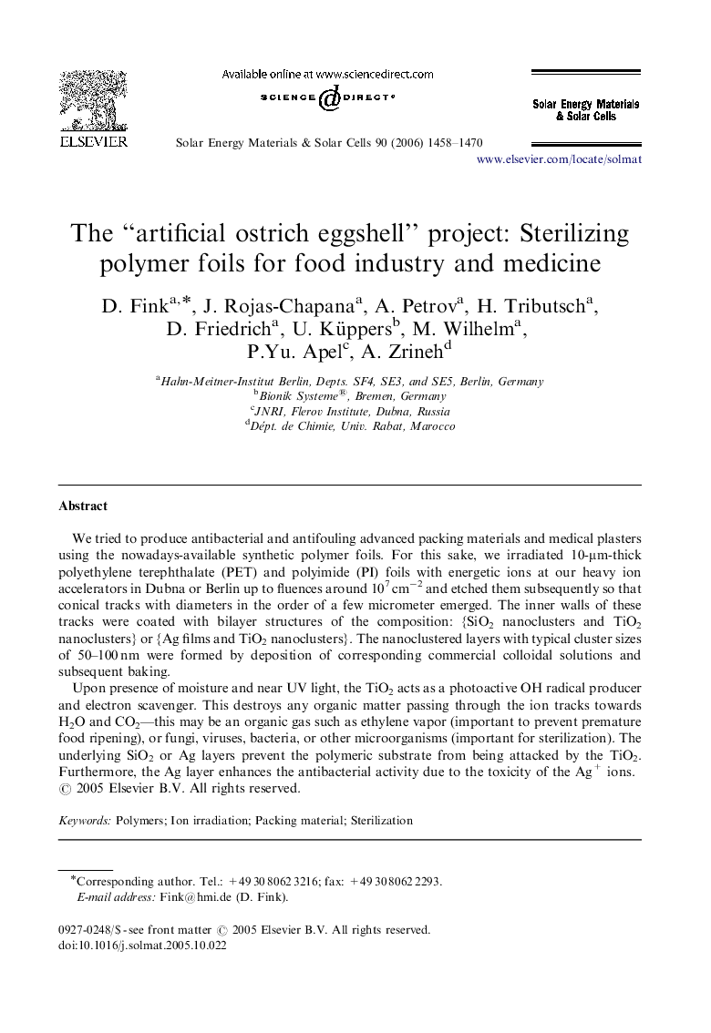 The “artificial ostrich eggshell” project: Sterilizing polymer foils for food industry and medicine