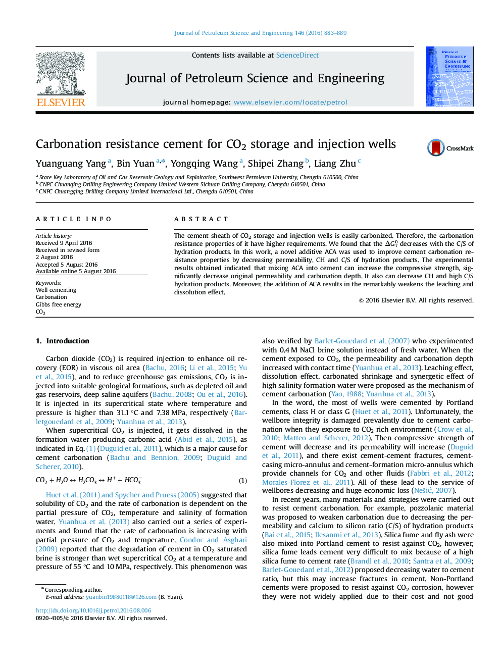 عکس صفحه اول مقاله: Carbonation resistance cement for CO2 storage and injection wells Carbonation resistance cement for CO2 storage and injection wells