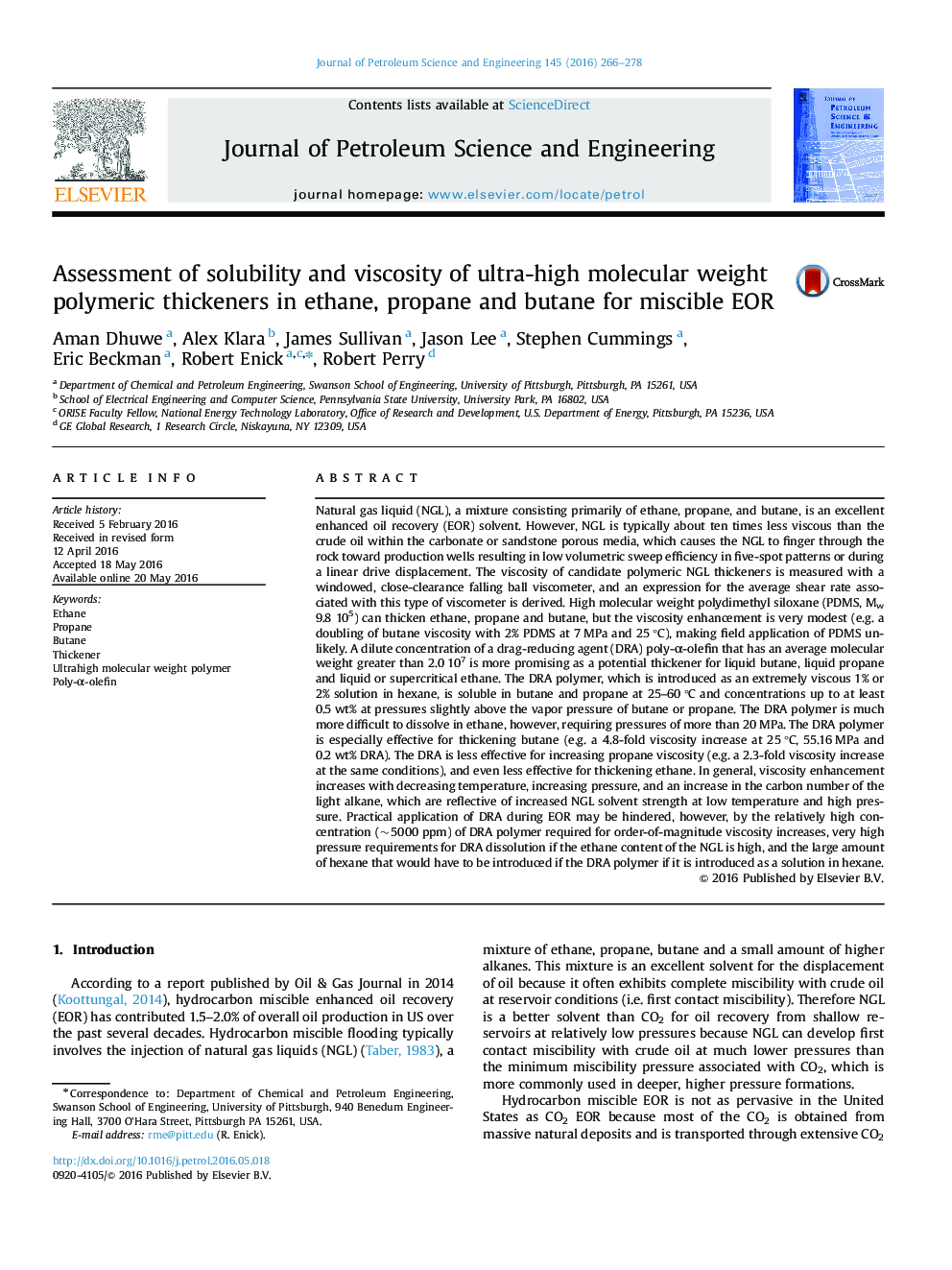 Assessment of solubility and viscosity of ultra-high molecular weight polymeric thickeners in ethane, propane and butane for miscible EOR