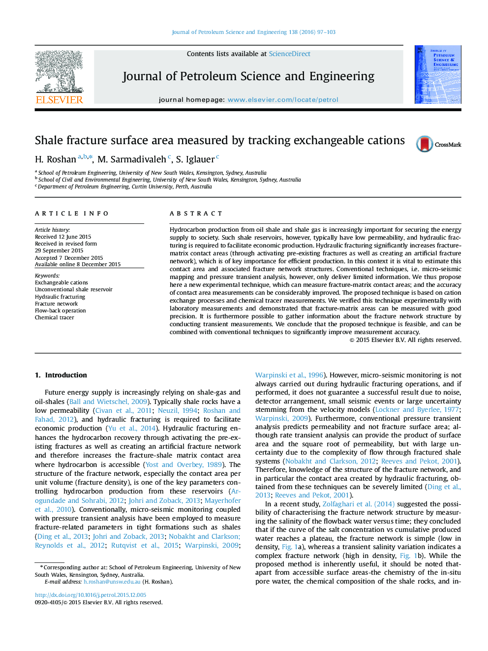 Shale fracture surface area measured by tracking exchangeable cations