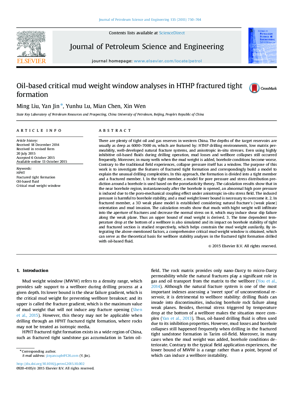 Oil-based critical mud weight window analyses in HTHP fractured tight formation