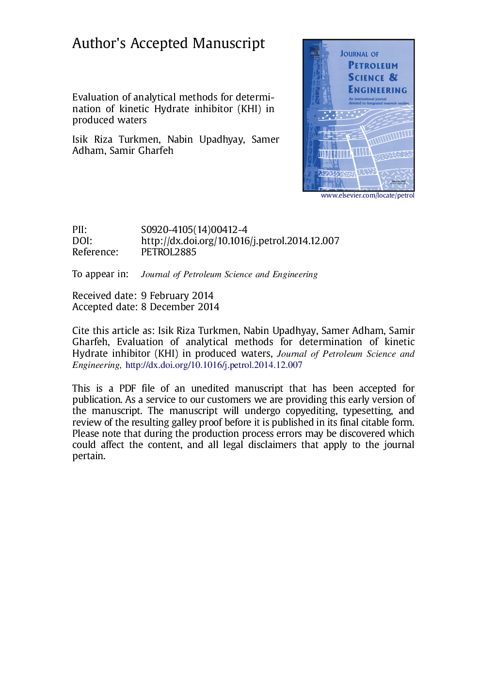 Evaluation of analytical methods for determination of kinetic hydrate inhibitor (KHI) in produced waters