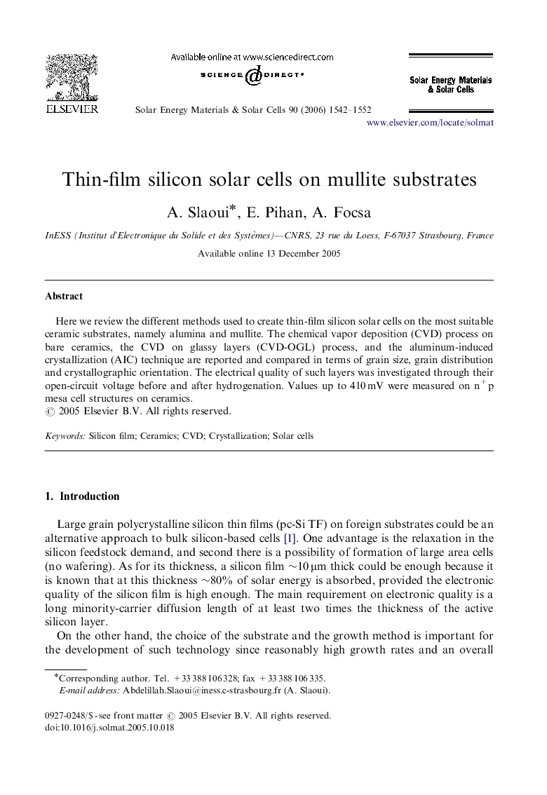 Thin-film silicon solar cells on mullite substrates