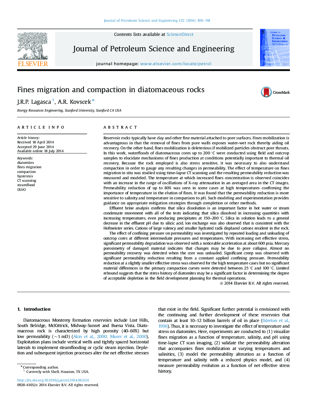 Fines migration and compaction in diatomaceous rocks