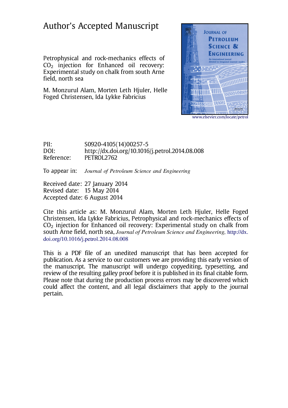 Petrophysical and rock-mechanics effects of CO2 injection for enhanced oil recovery: Experimental study on chalk from South Arne field, North Sea