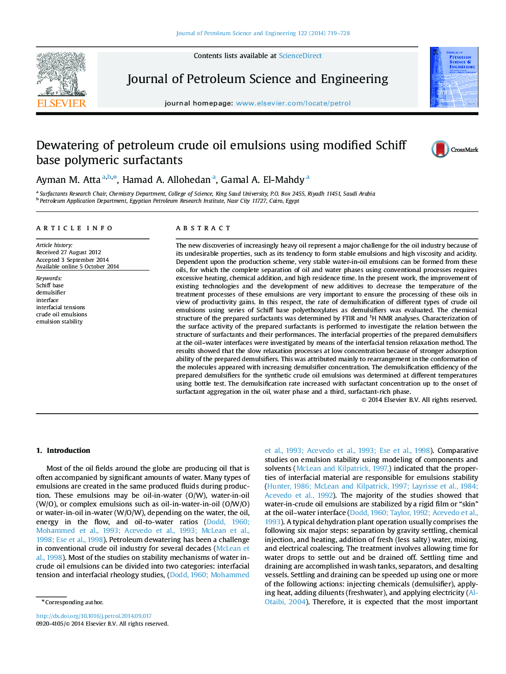 Dewatering of petroleum crude oil emulsions using modified Schiff base polymeric surfactants