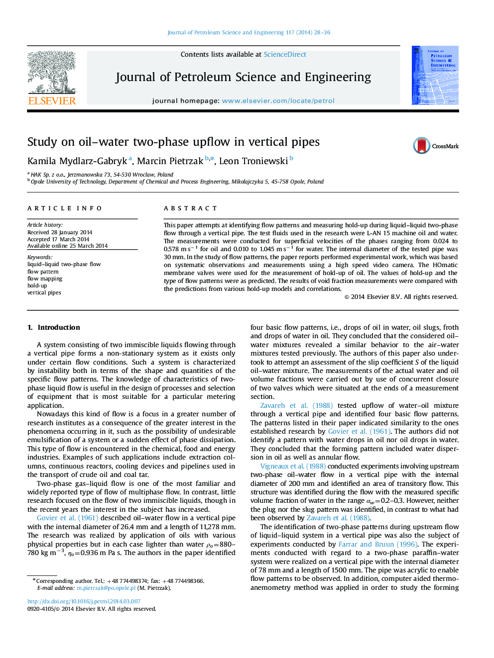 Study on oil-water two-phase upflow in vertical pipes
