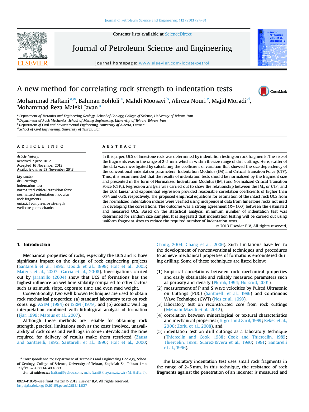 A new method for correlating rock strength to indentation tests