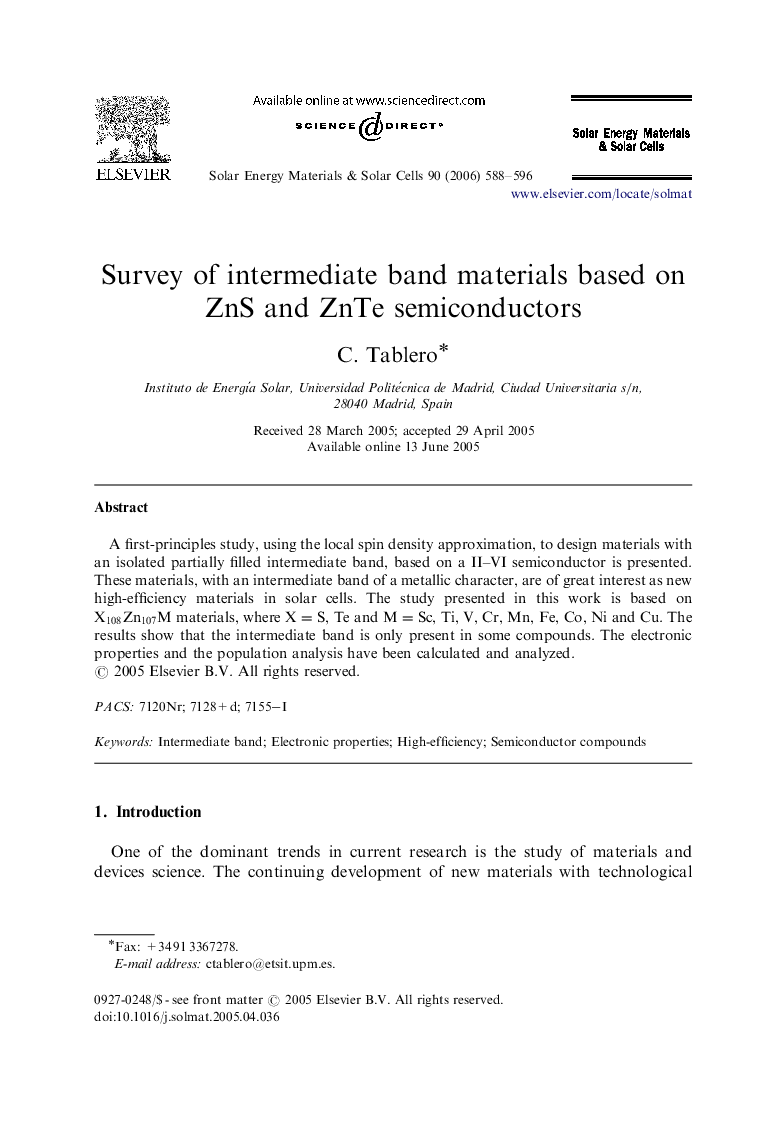 Survey of intermediate band materials based on ZnS and ZnTe semiconductors