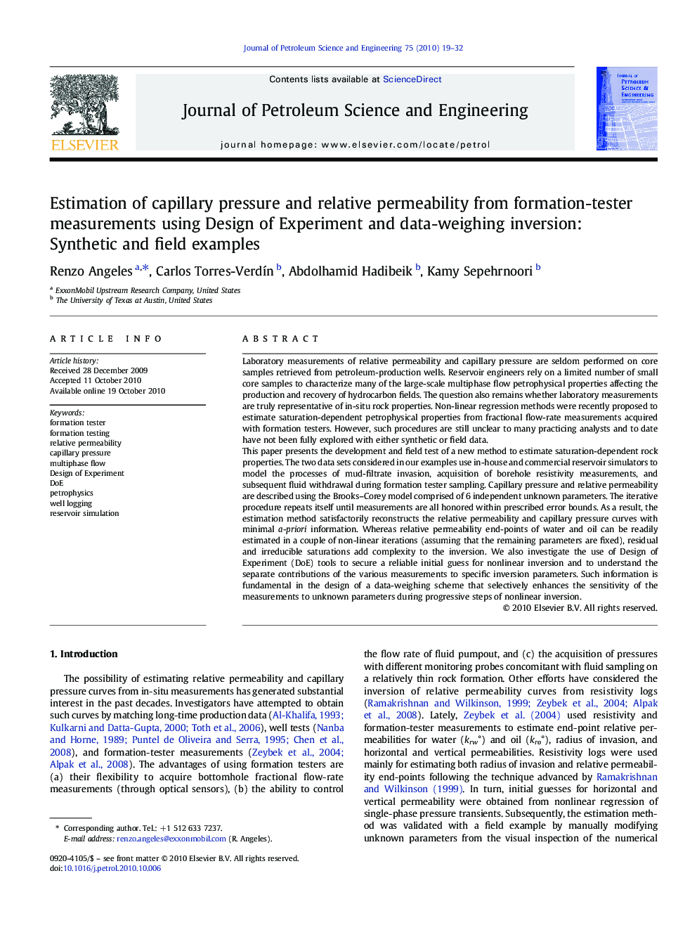 Estimation of capillary pressure and relative permeability from formation-tester measurements using Design of Experiment and data-weighing inversion: Synthetic and field examples