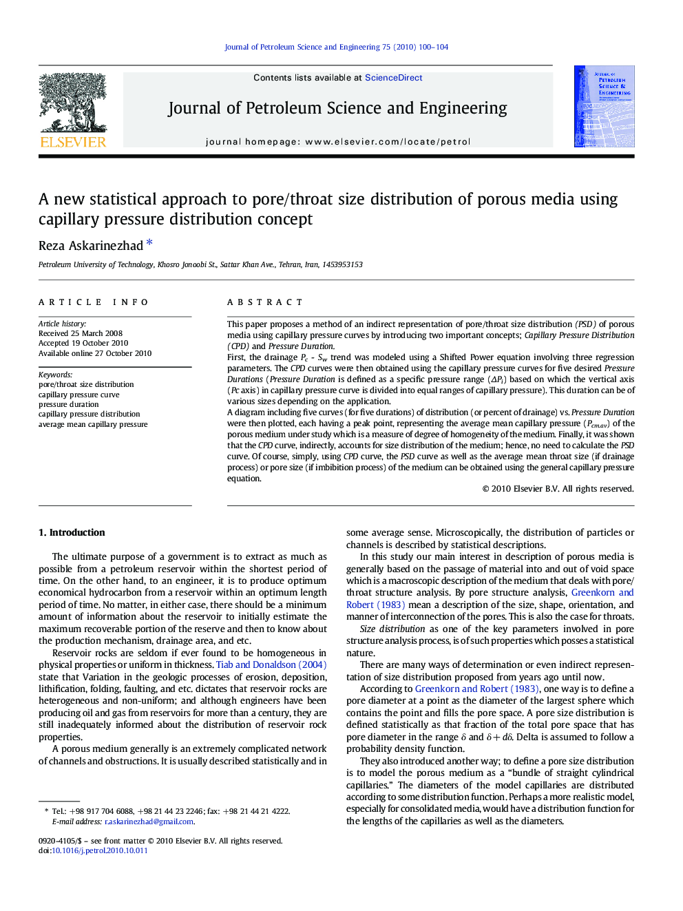 A new statistical approach to pore/throat size distribution of porous media using capillary pressure distribution concept