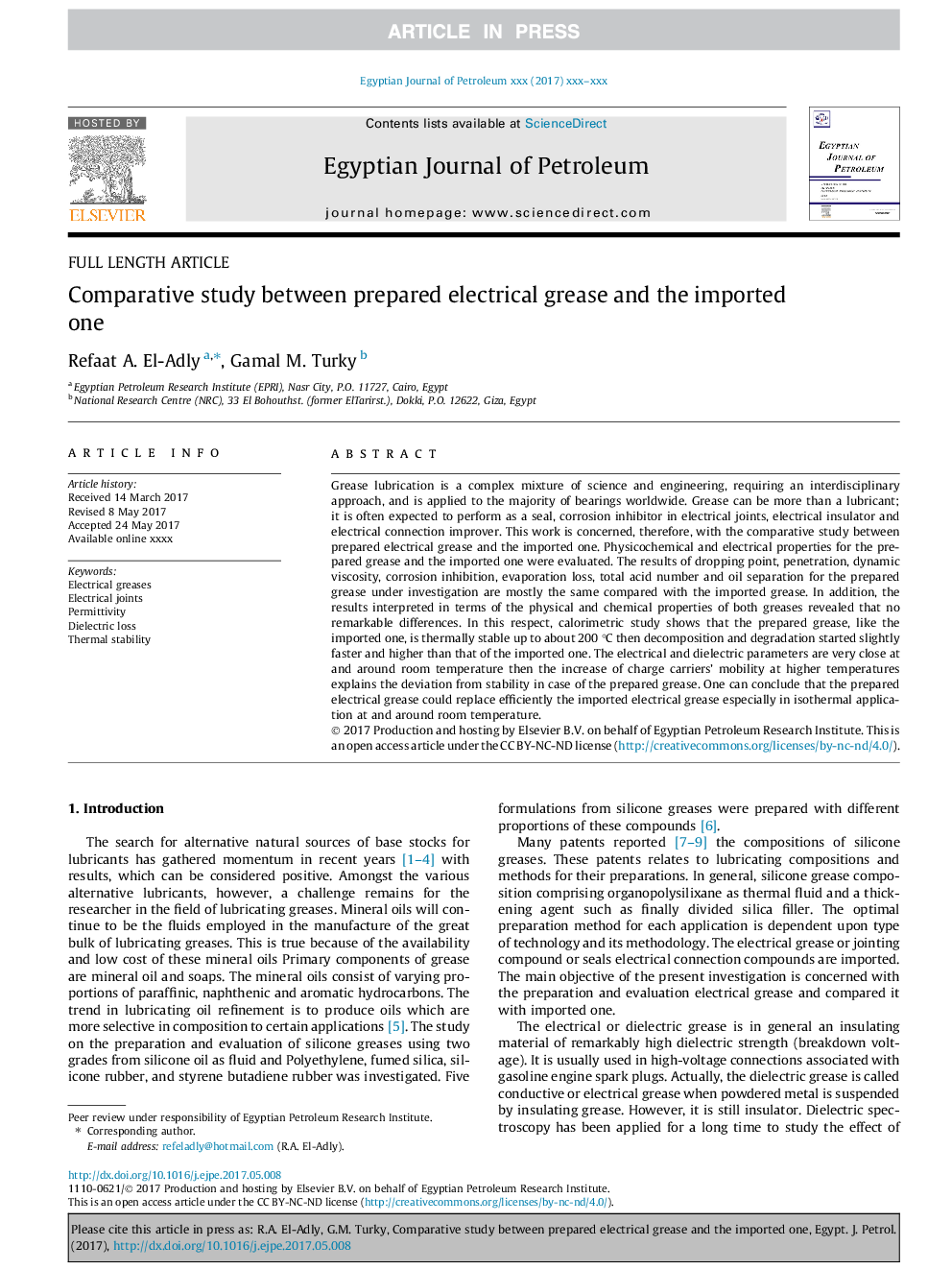 Comparative study between prepared electrical grease and the imported one