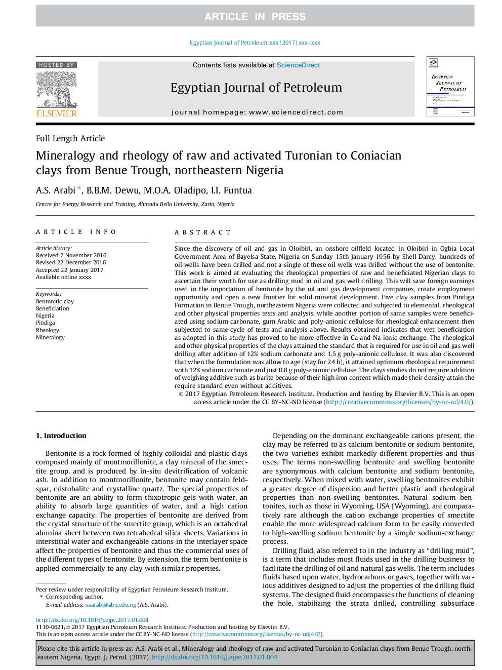 Mineralogy and rheology of raw and activated Turonian to Coniacian clays from Benue Trough, northeastern Nigeria