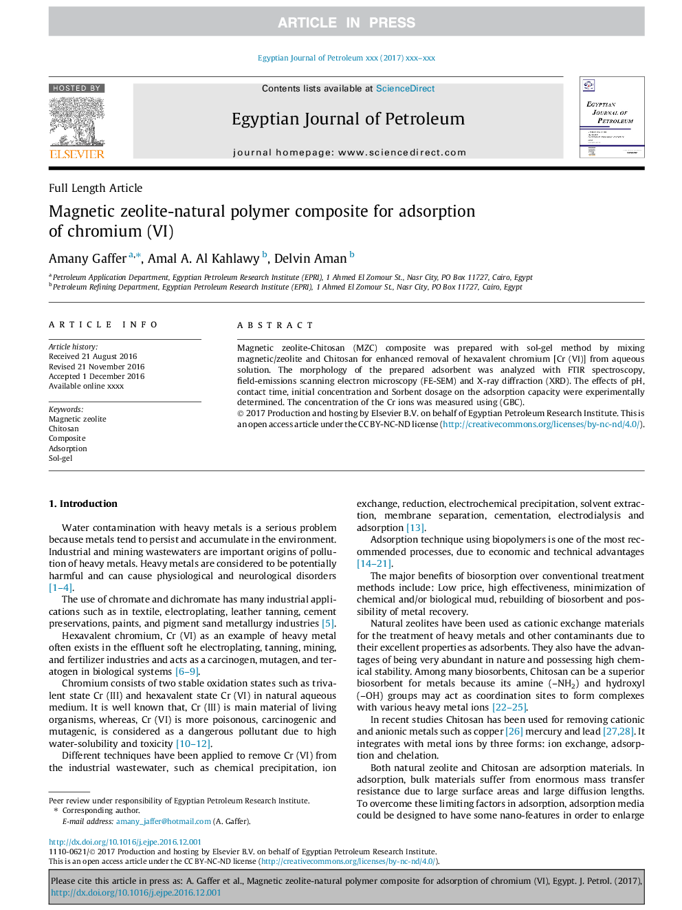 Magnetic zeolite-natural polymer composite for adsorption of chromium (VI)