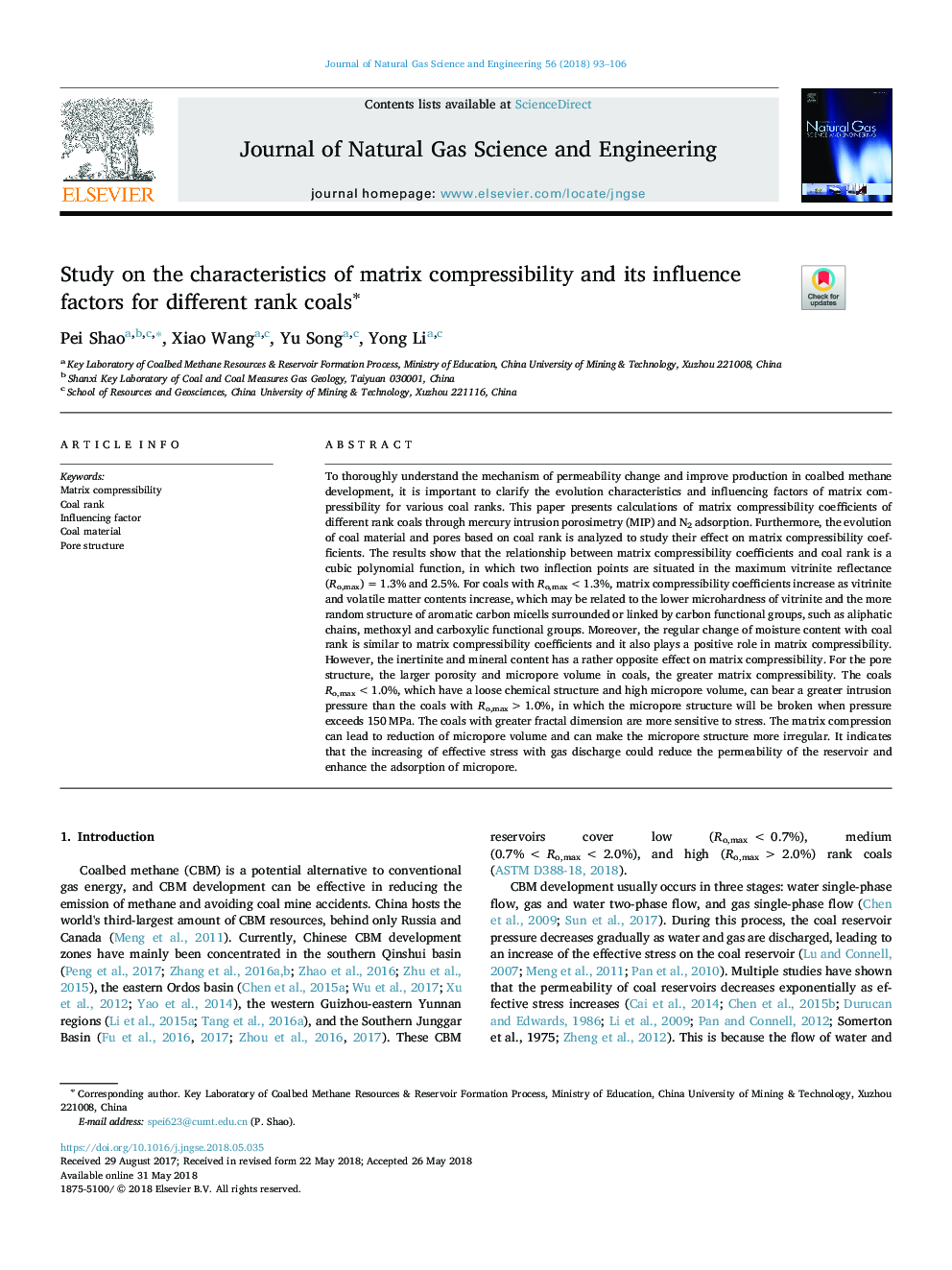 Study on the characteristics of matrix compressibility and its influence factors for different rank coalsâ