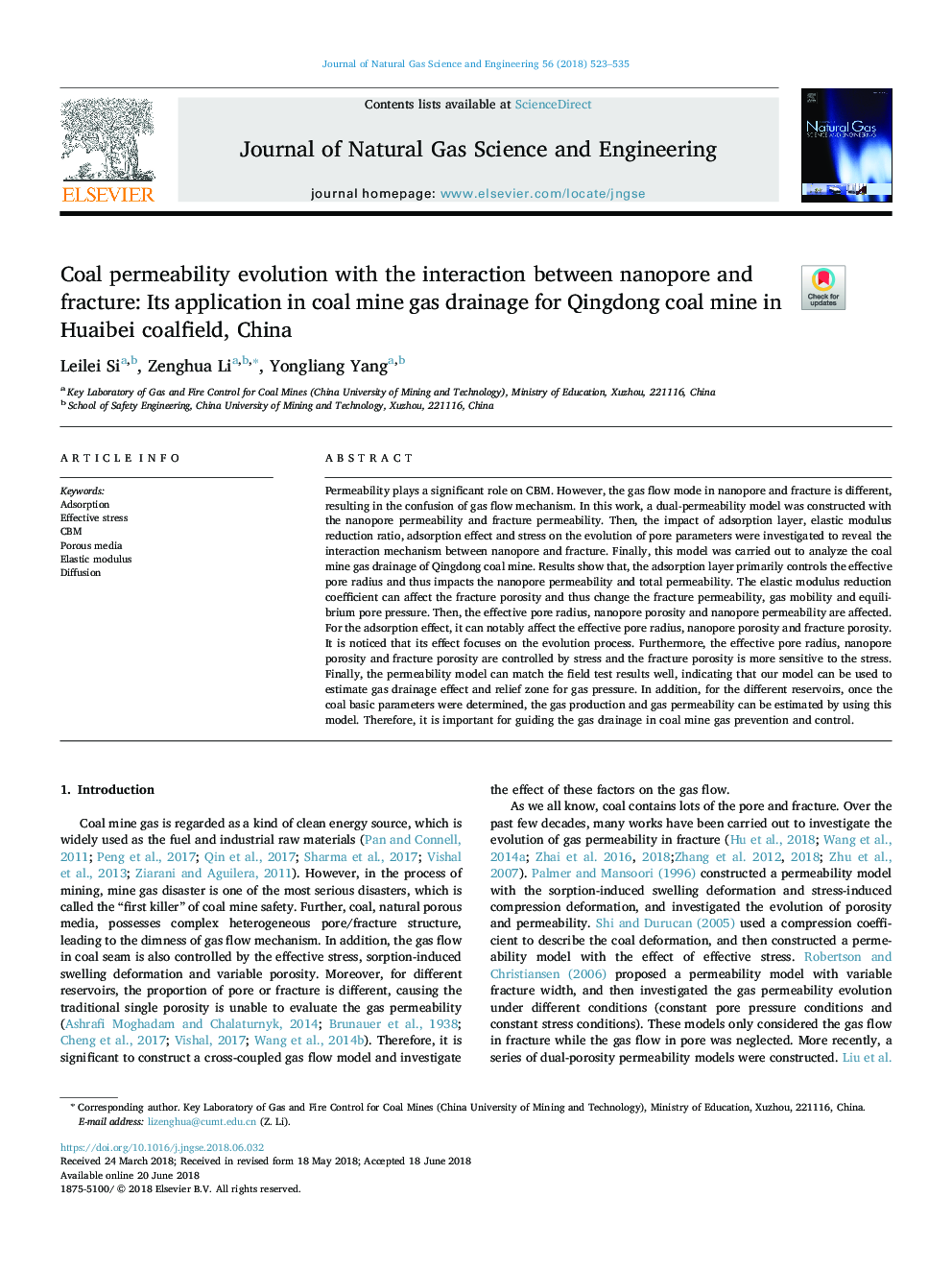 Coal permeability evolution with the interaction between nanopore and fracture: Its application in coal mine gas drainage for Qingdong coal mine in Huaibei coalfield, China