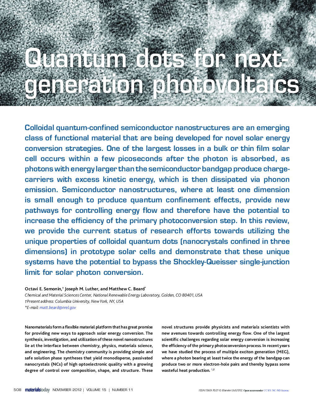 Quantum dots for next-generation photovoltaics