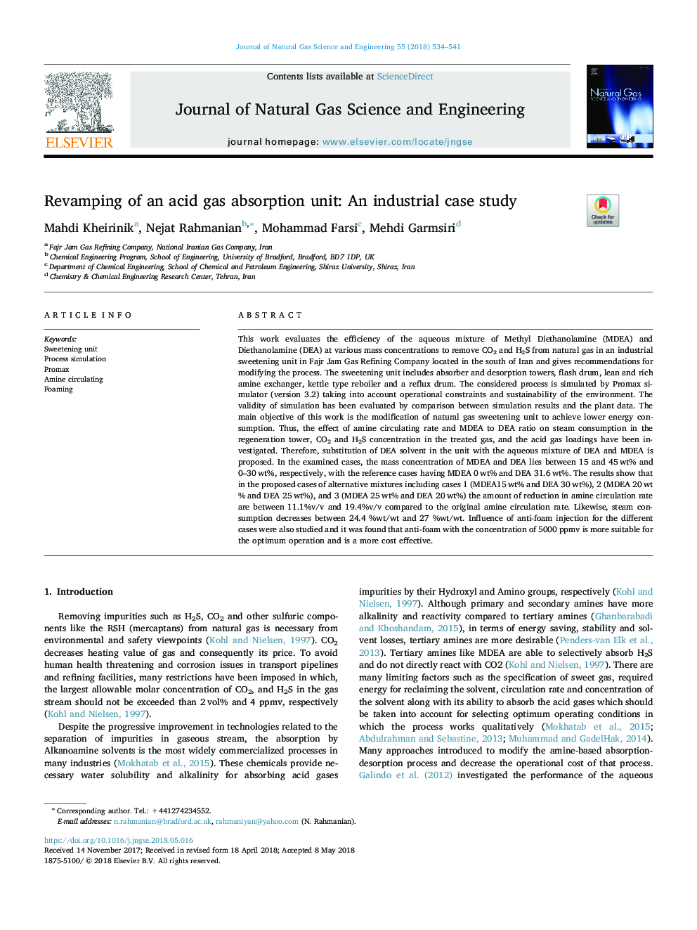 Revamping of an acid gas absorption unit: An industrial case study