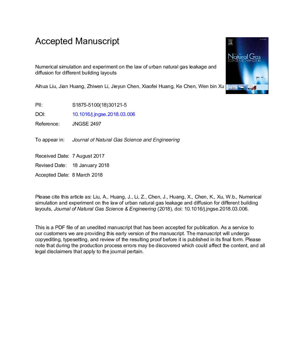 Numerical simulation and experiment on the law of urban natural gas leakage and diffusion for different building layouts