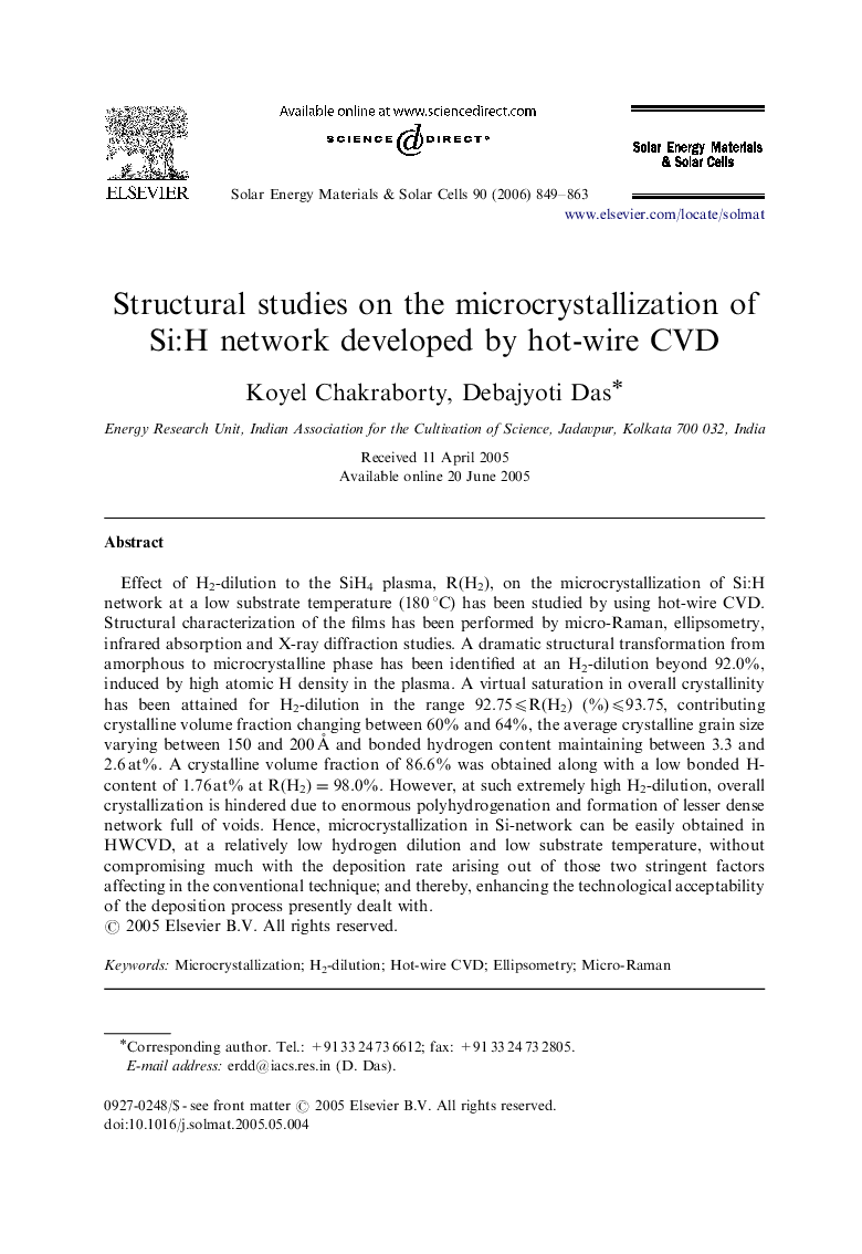 Structural studies on the microcrystallization of Si:H network developed by hot-wire CVD