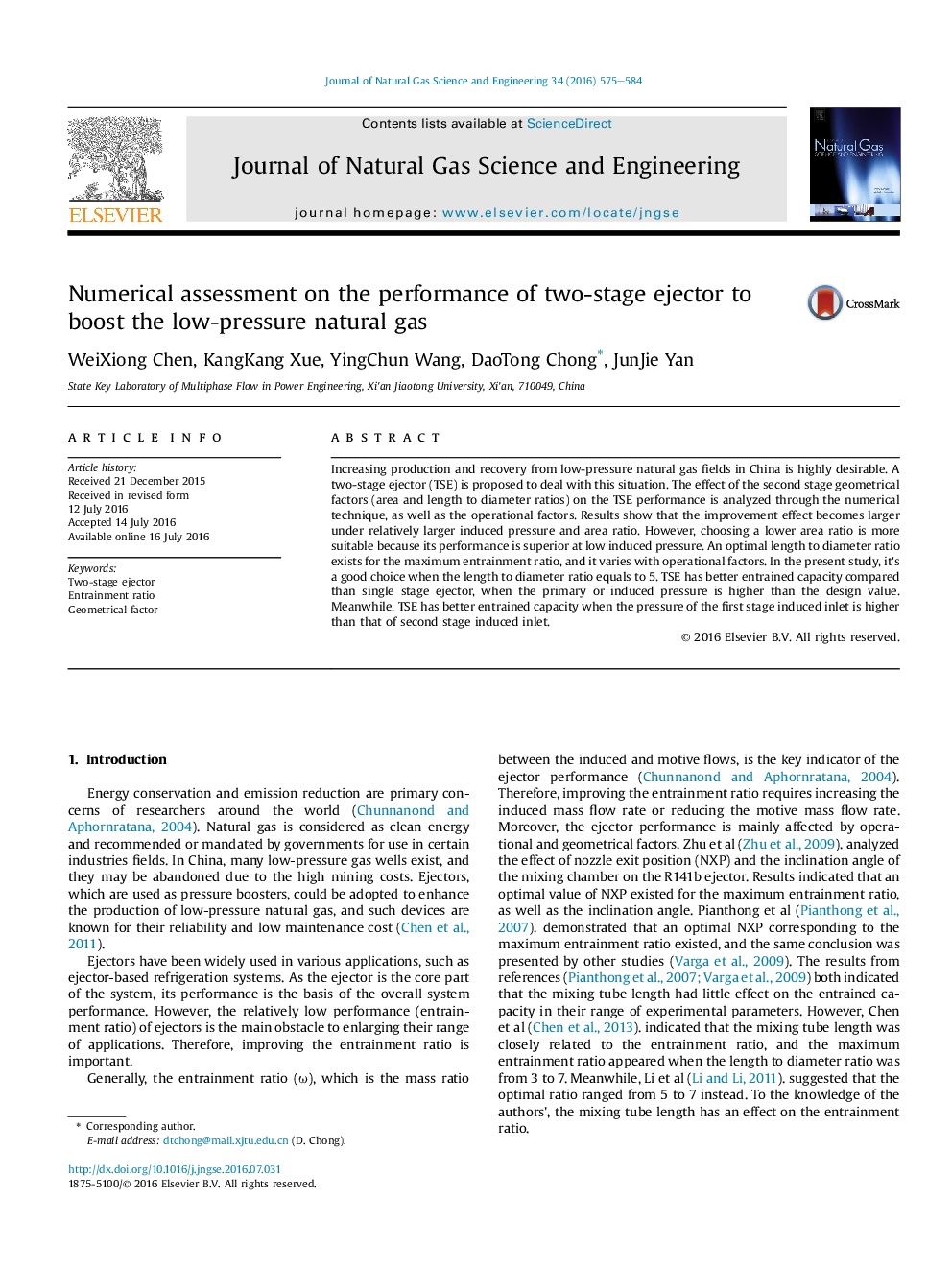 Numerical assessment on the performance of two-stage ejector to boost the low-pressure natural gas