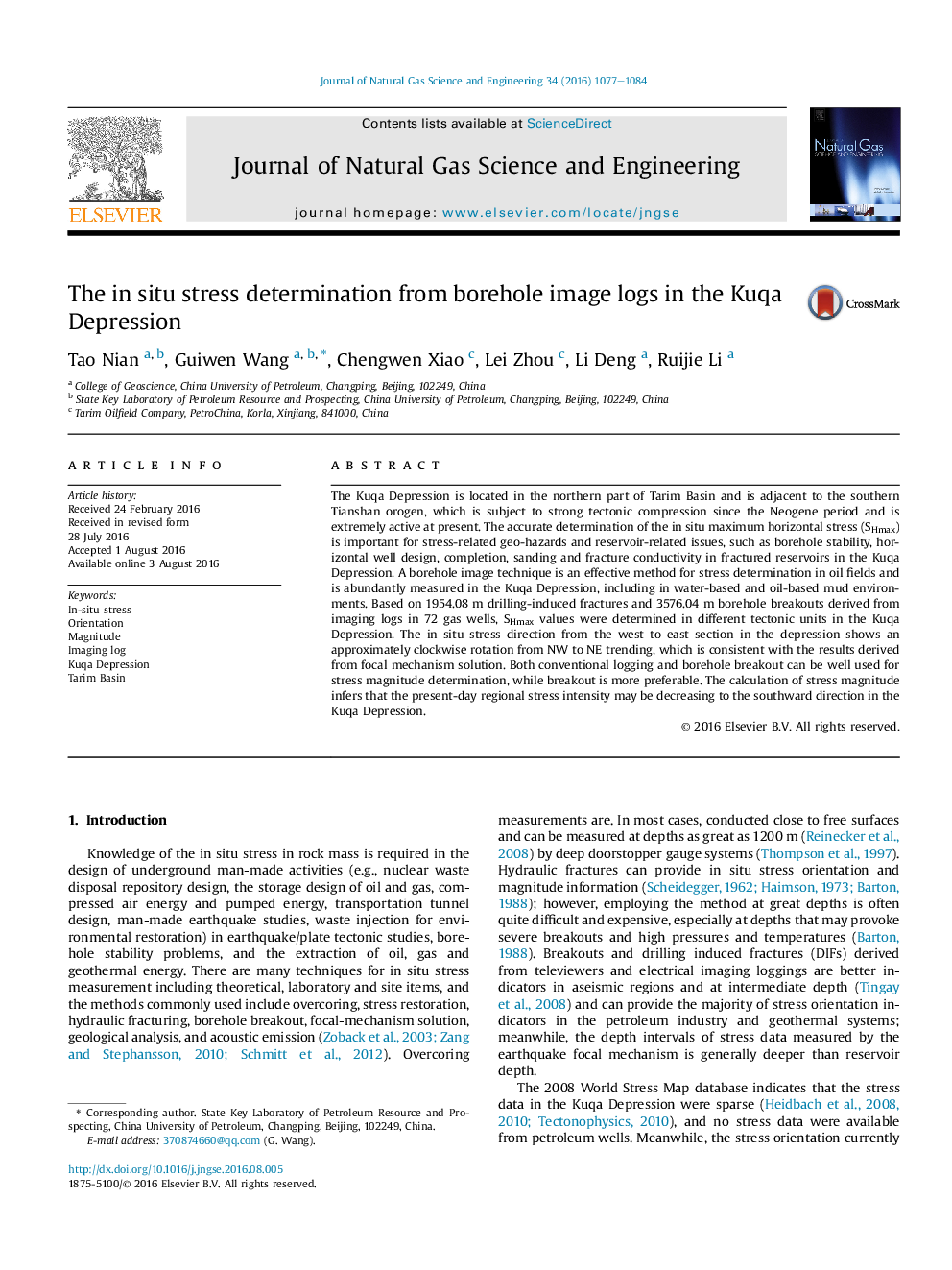 The in situ stress determination from borehole image logs in the Kuqa Depression