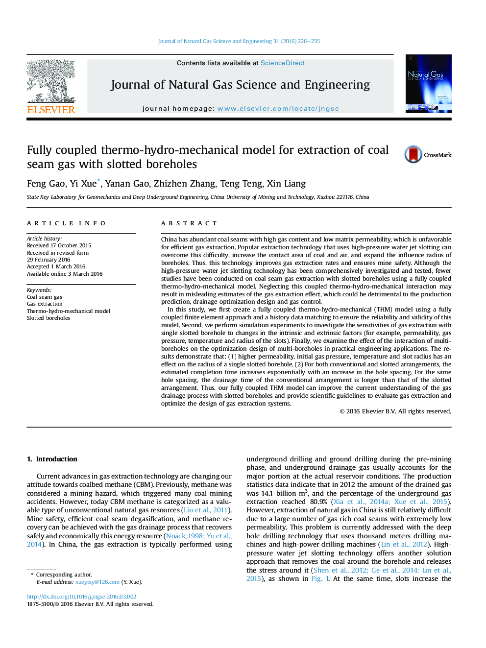 Fully coupled thermo-hydro-mechanical model for extraction of coal seam gas with slotted boreholes