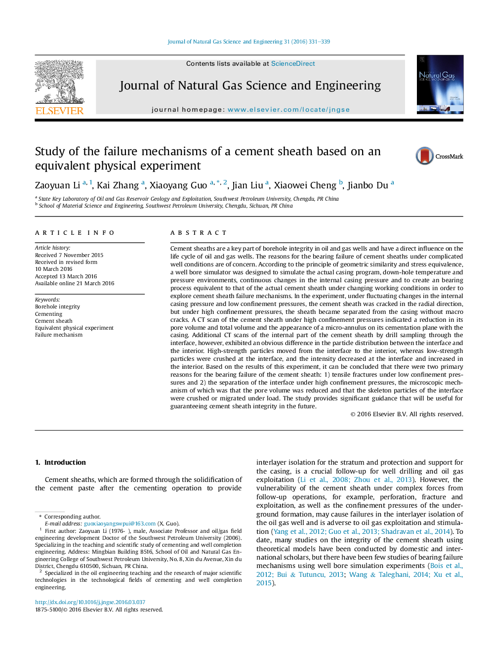 Study of the failure mechanisms of a cement sheath based on an equivalent physical experiment