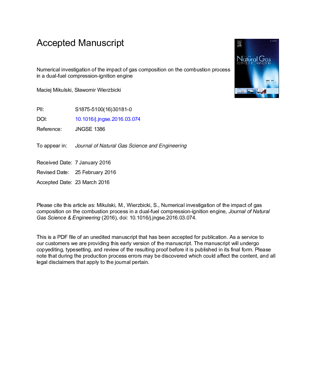 Numerical investigation of the impact of gas composition on the combustion process in a dual-fuel compression-ignition engine