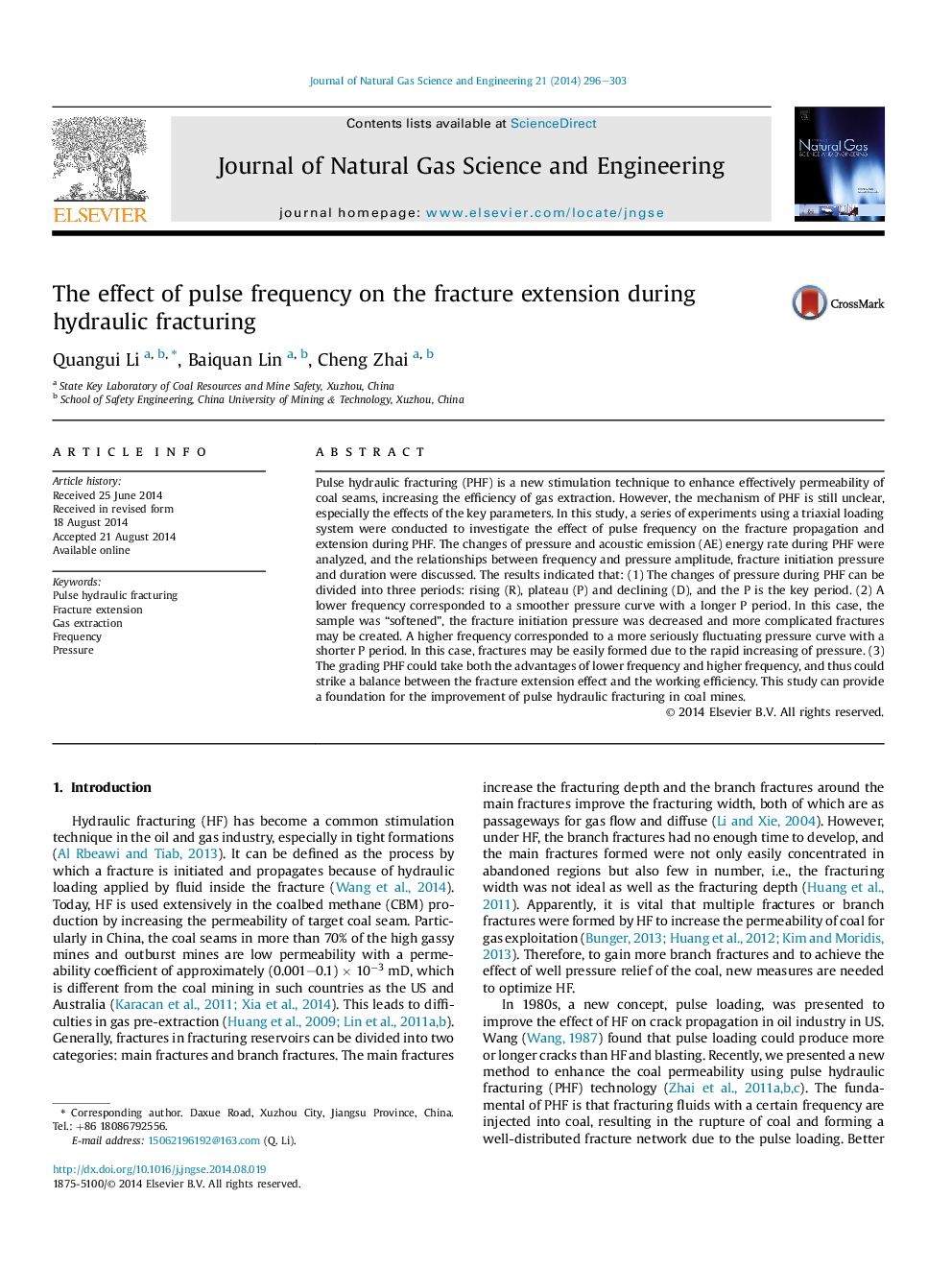 The effect of pulse frequency on the fracture extension during hydraulic fracturing