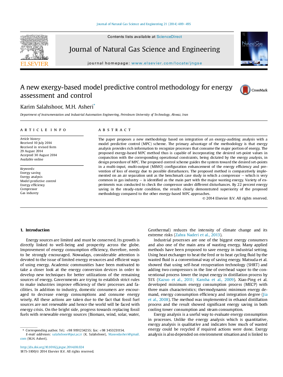 A new exergy-based model predictive control methodology for energy assessment and control