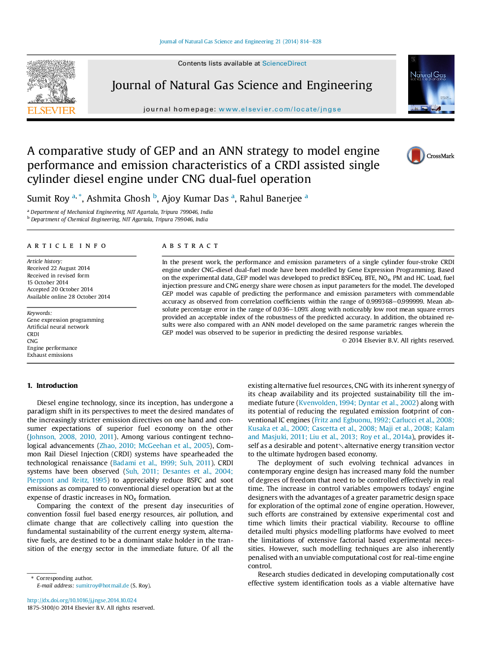 A comparative study of GEP and an ANN strategy to model engine performance and emission characteristics of a CRDI assisted single cylinder diesel engine under CNG dual-fuel operation